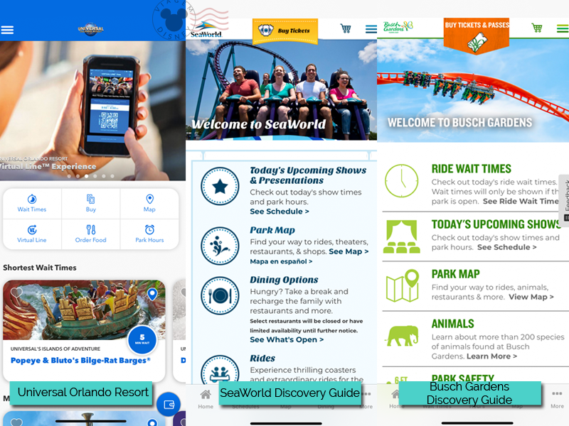 Apps para ter em uma viagem para Orlando: Universal Orlando Resort, Sea World Discovery Guide, Busch Gardens Discovery Guide